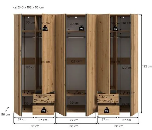 Garderobenschrank Kleiderschrank Tofta | 3-teilig | Artisan Eiche