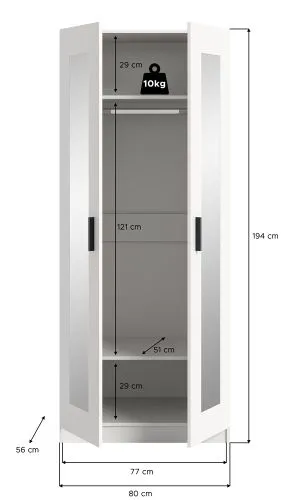 Garderobenschrank Kleiderschrank Visby | mit Spiegel | weiß