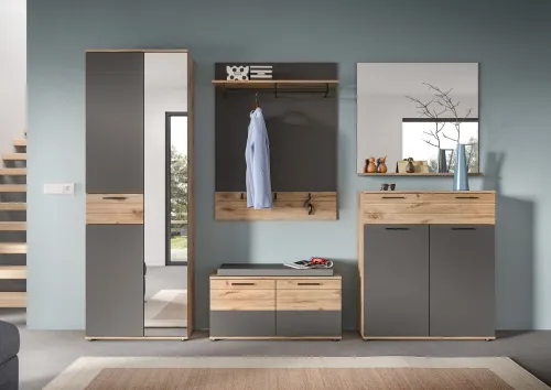 Garderobenschrank Mason | Nox Oak / Basalt Grau