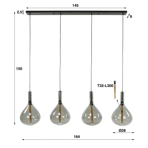 Hängelampe Amatsu | 4 Leuchten | Glass / Metall | schwarz