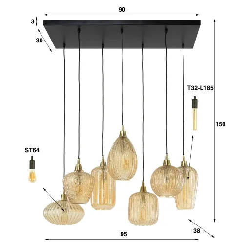 Hängelampe Iris | 7 Leuchten | Braunglas