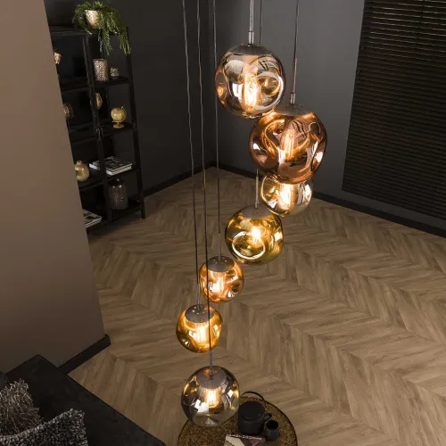 Hängelampe Jinjin | 7-flammig | gestuft | Gold, Chrom, Kupfer