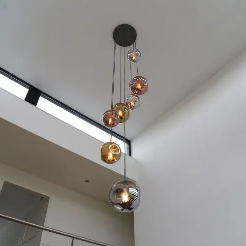 Hängelampe Jinjin | 7-flammig | gestuft | Gold, Chrom, Kupfer