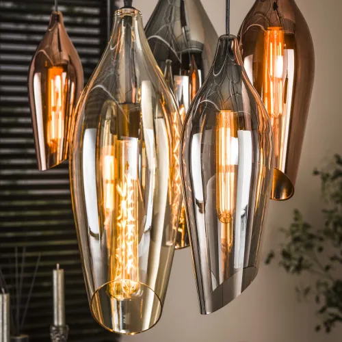 Hängelampe Mayu | 7 Leuchten | Glas | Bernstein / Chrom / Kupfer