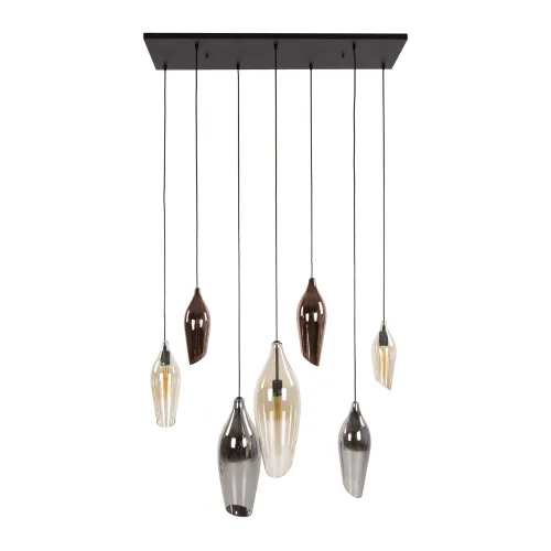 Hängelampe Mayu | 7 Leuchten | Glas | Bernstein / Chrom / Kupfer