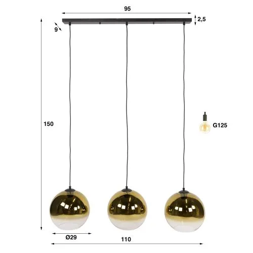 Hängelampe Khons 4 | 3 Leuchten | Glas | Gold