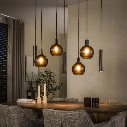 Hängelampe Rafina | 7 Leuchten | Glas / Metall | Sienna braun-frosted