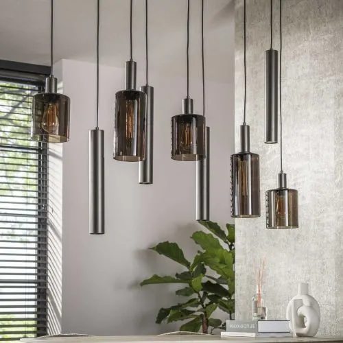 Hängelampe Sierra | 5 + 4 Fassungen | Glas / Metall | Sienna braun