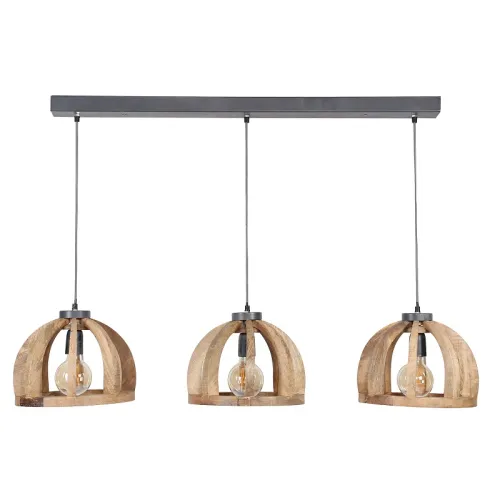 Hängelampe Tiba 3 Leuchten | Holzschirm | Mango massiv | natur