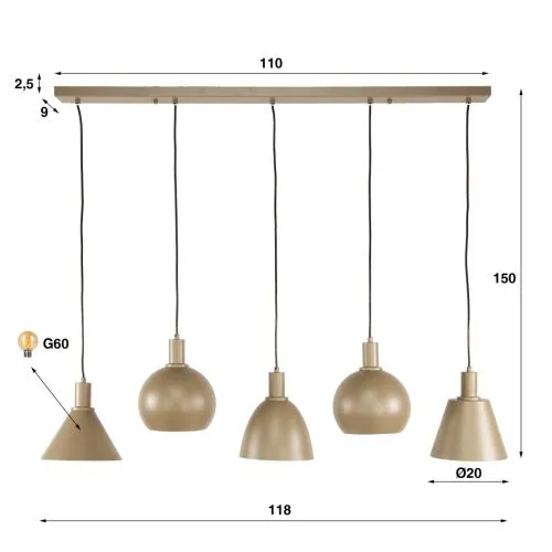 Hängelampe Urano | 5 Leuchten | Metall | beige