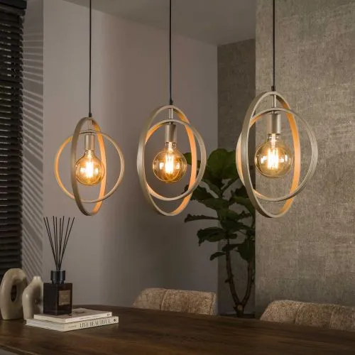 Hängelampe Vejin 3 Leuchten | Metallringe | Beige