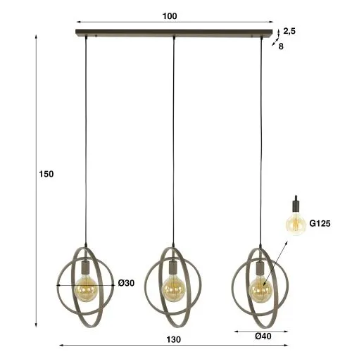 Hängelampe Vejin 3 Leuchten | Metallringe | Beige