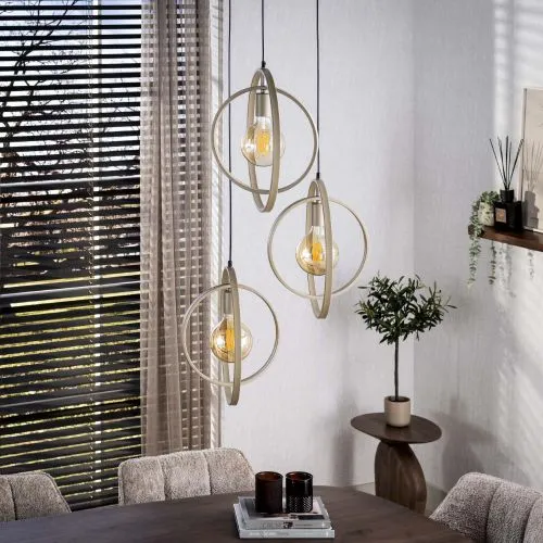 Hängelampe Vejin 3 Leuchten | Metallringe | Beige | gestuft
