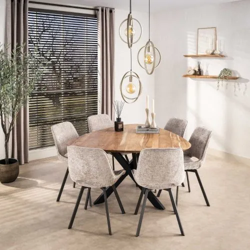 Hängelampe Vejin 3 Leuchten | Metallringe | Beige | gestuft