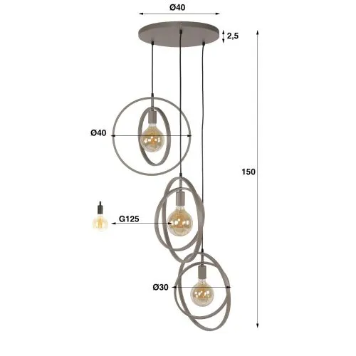 Hängelampe Vejin 3 Leuchten | Metallringe | Beige | gestuft