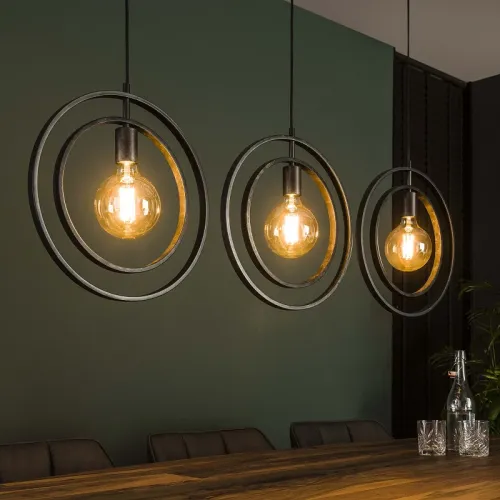 Hängelampe Vejin 3 Leuchten | Metallringe | Charcoal grau