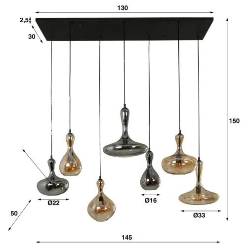 Hängelampe Yoki 7 Leuchten | Glass / Metall | schwarz