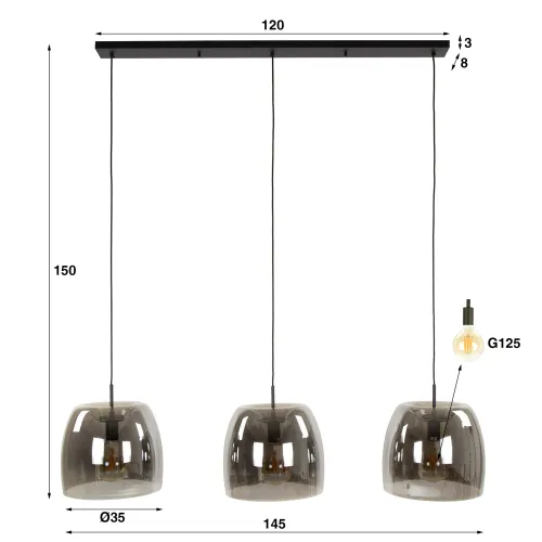 Hängelampen Mace | 3 Leuchten | Glas | rauchgrau