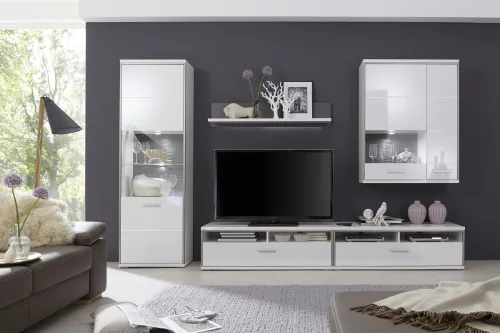 Hängeschrank Hängekommode Trento | weiß Hochglanz | mit 1er Set LED Unterbauspot