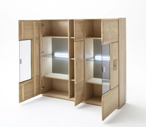 Highboard Bologna 3 | Eiche Bianco | mit LED Rückwandbeleuchtung