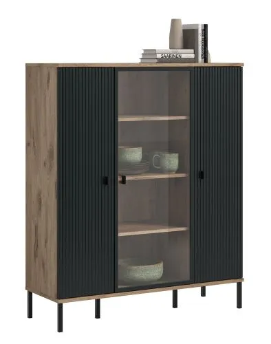 Highboard Chess | Nox Oak / schwarz ohne Beleuchtung
