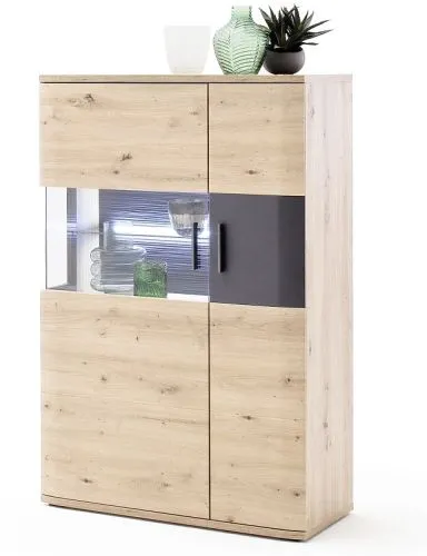Highboard Cortona 2 | Balkeneiche / anthrazit | LED Beleuchtung