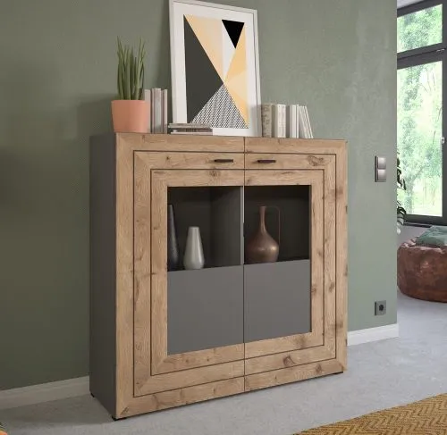 Highboard Freno | grau matt / Nox Oak | LED Beleuchtung