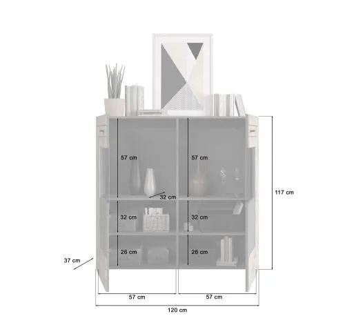 Highboard Freno | grau matt / Nox Oak | LED Beleuchtung