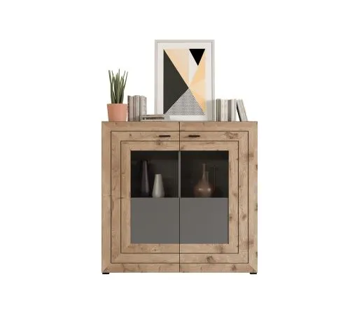 Highboard Freno | grau matt / Nox Oak | ohne Beleuchtung