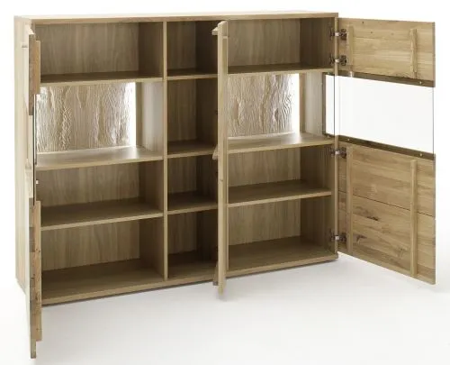 Highboard groß Santori | Eiche Bianco | LED Beleuchtung mit 4er Set LED Band 30 cm