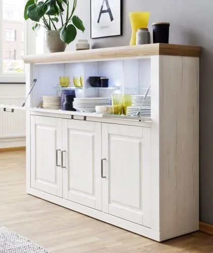 Highboard I Brixen | Landhaus modern | Pinie Aurelio / Grandson Oak mit 3er Set LED Unterbauspot