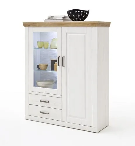 Highboard III Brixen | Landhaus modern | Pinie Aurelio / Grandson Oak mit 1er Set LED Unterbauspot