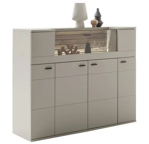 Highboard Lüttich | Basalt / Wotan Eiche | mit Bandbeleuchtung