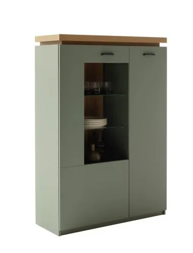 Highboard Moniz 1 | Salbei grün / Eiche Evoke | mit LED Rückwandbeleuchtung