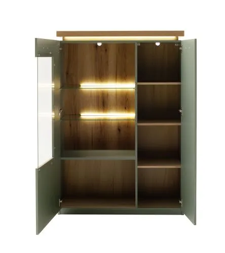 Highboard Moniz 1 | Salbei grün / Eiche Evoke | mit LED Rückwandbeleuchtung