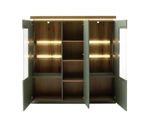 Highboard Moniz | Salbei grün / Eiche Evoke | LED Beleuchtung
