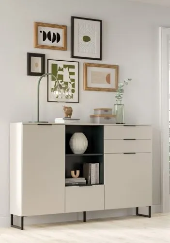 Highboard Noida | Kaschmir / schwarz ohne Beleuchtung