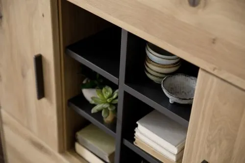 Highboard Portland | Asteiche Bianco massiv | mit 2-er set LED Band 40 cm
