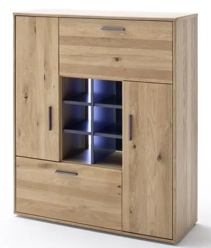 Highboard Portland | Asteiche Bianco massiv | ohne Beleuchtung