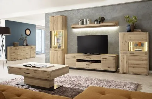 Highboard Salvador klein | Balkeneiche Bianco | mit 2er Set LED Beleuchtung 30 cm