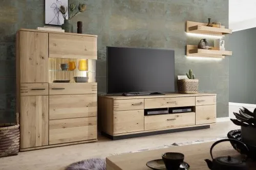 Highboard Salvador klein | Balkeneiche Bianco | ohne Beleuchtung