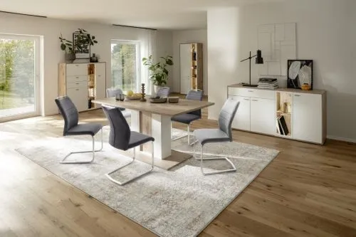 Highboard Santerno | Soft white / Viking Oak | mit Beleuchtung