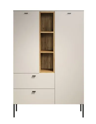 Highboard Sao Paulo, Kaschmir Dekor, Offene Mittelnische mit 3 Böden, 2 Schubkästen unten, Metallfüße – Ansicht 2