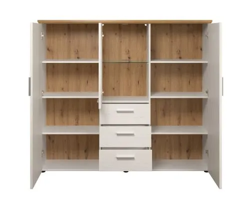 Highboard Shade | Andersen Pinie weiß / Artisan Eiche | Landhausstil | LED Beleuchtung