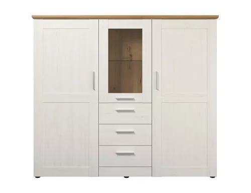 Highboard Shade | Andersen Pinie weiß / Artisan Eiche | Landhausstil | mit 1er Set LED Glasbodenclips