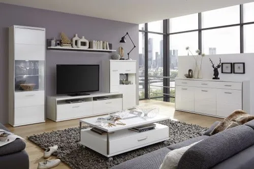 Highboard Trento 4 | weiß Hochglanz | mit 1er Set LED Unterbauspot weiß
