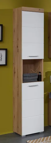 Hochschrank Amanda | weiß Hochglanz / Eiche Asteiche