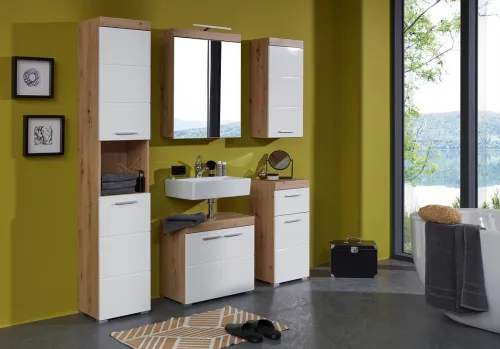 Hochschrank Amanda | weiß Hochglanz / Eiche Asteiche