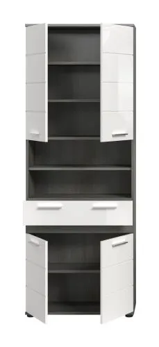 Hochschrank Badschrank Blake | weiß Hochglanz / Rauchsilber