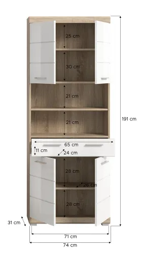 Hochschrank breit Lambada | weiß Hochglanz / Sonoma Eiche